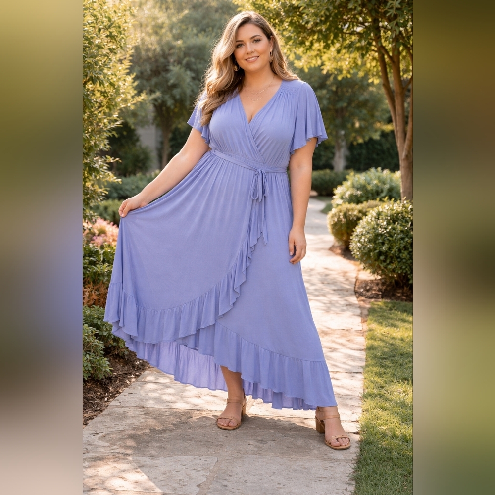 Maternity Lavender Maxi Dress with Ruffle Hem